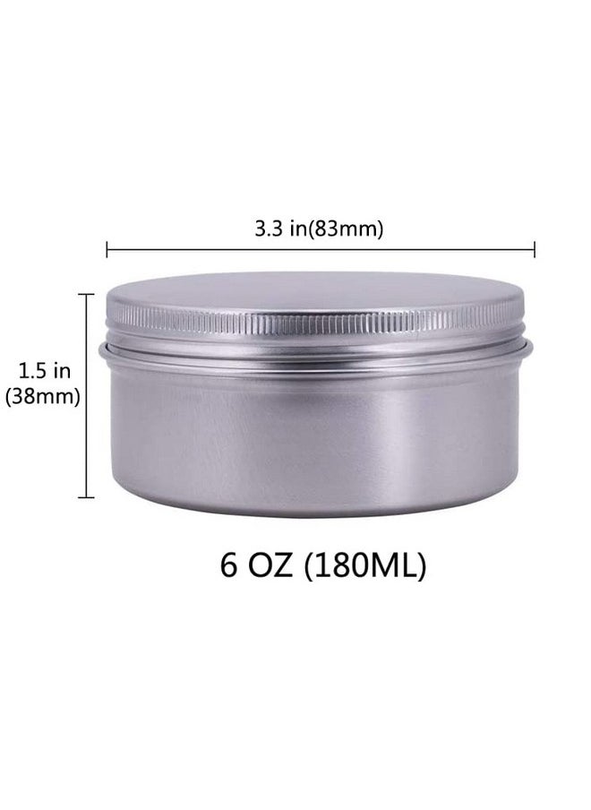 Healthcom 6-Ounce 12 Pack 180ml Empty Silver Round Aluminum Tin Cans Screw Top Metal Tins Aroma Hair Wax Tins Cosmetic Container Organization for Accessories DIY Beauty Salve Crafts Spice Candles