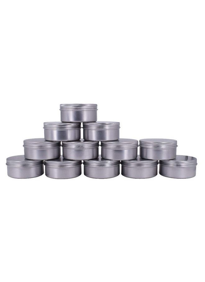 Healthcom 6-Ounce 12 Pack 180ml Empty Silver Round Aluminum Tin Cans Screw Top Metal Tins Aroma Hair Wax Tins Cosmetic Container Organization for Accessories DIY Beauty Salve Crafts Spice Candles