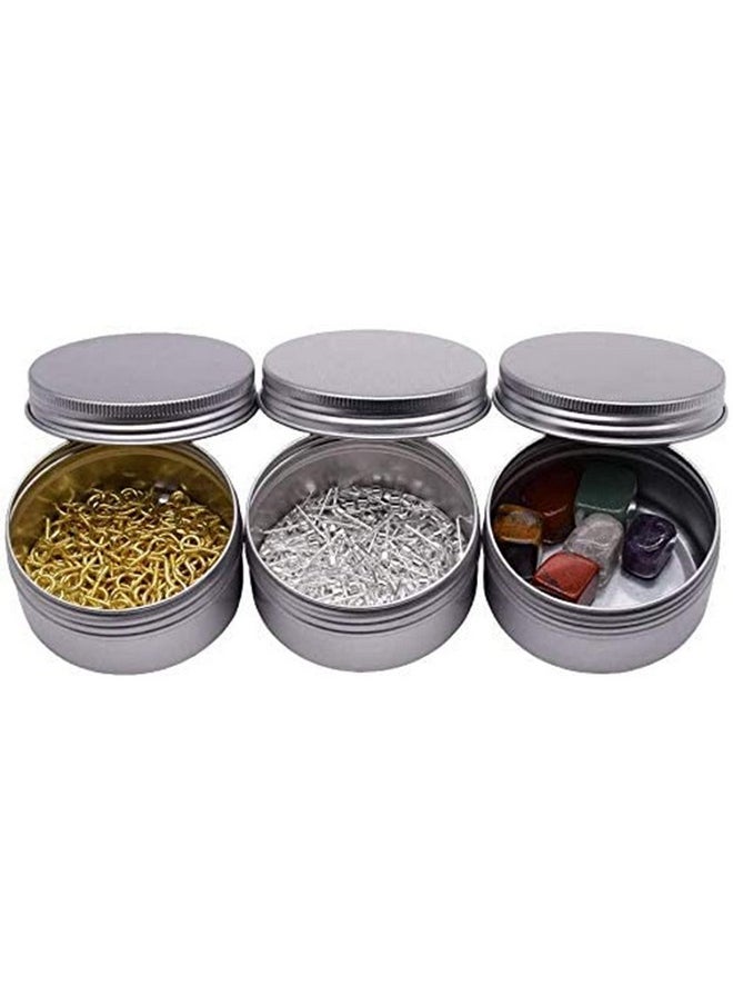 Healthcom 6-Ounce 12 Pack 180ml Empty Silver Round Aluminum Tin Cans Screw Top Metal Tins Aroma Hair Wax Tins Cosmetic Container Organization for Accessories DIY Beauty Salve Crafts Spice Candles