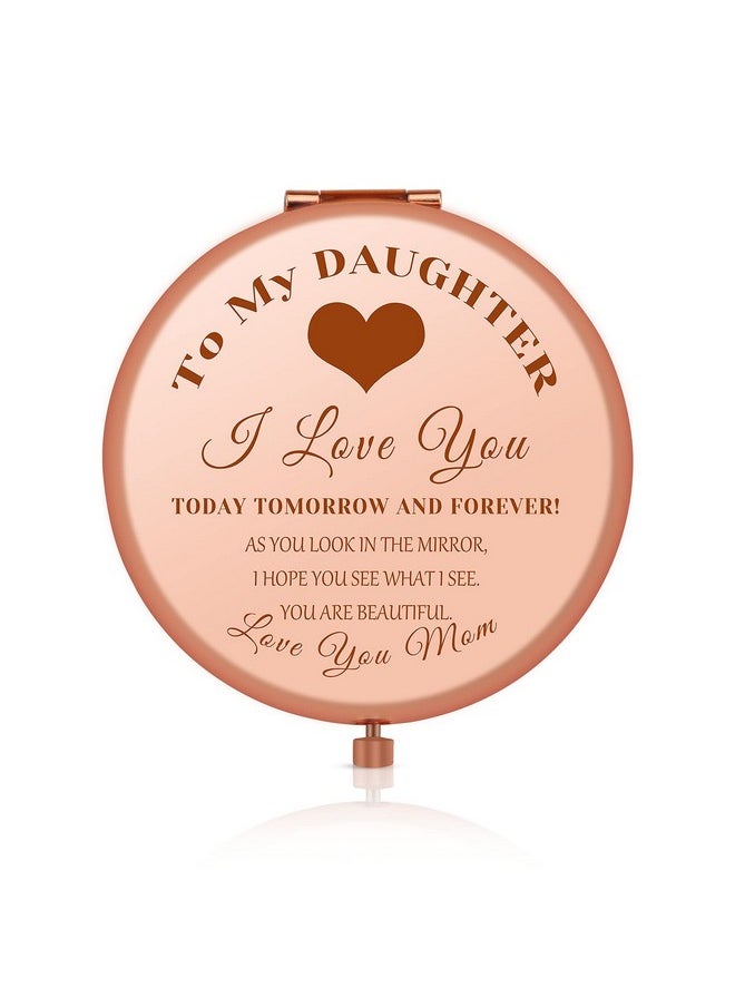 Jielahua Daughter Inspirational Gift, Daughter Gifts from Mom, Daughter Birthday Gift Ideas, Rose Gold Compact Makeup Mirror for Her, Daughter Christmas Graduation Wedding Gift, Present for Daughter