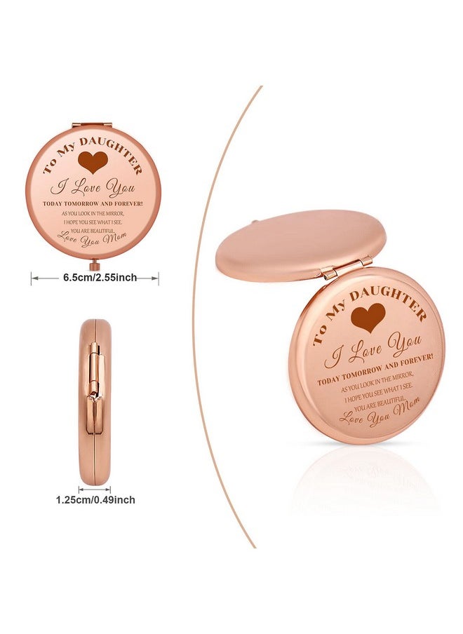 Jielahua Daughter Inspirational Gift, Daughter Gifts from Mom, Daughter Birthday Gift Ideas, Rose Gold Compact Makeup Mirror for Her, Daughter Christmas Graduation Wedding Gift, Present for Daughter