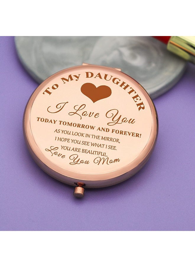 Jielahua Daughter Inspirational Gift, Daughter Gifts from Mom, Daughter Birthday Gift Ideas, Rose Gold Compact Makeup Mirror for Her, Daughter Christmas Graduation Wedding Gift, Present for Daughter