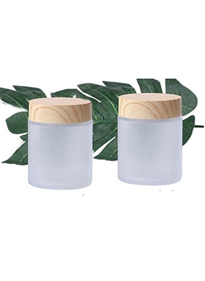 Healthcom 2 Pcs 100 Grams/100 ML Empty Glass Jars Frosted Glass Cosmetic Cream Jar Bottles Pot Wood Grain Lid Refillable Container Cream Box Lotion Face Cream Jar DIY Makeup Lip Balm Eyeshadow