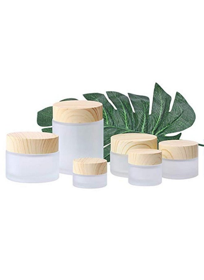Healthcom 2 Pcs 100 Grams/100 ML Empty Glass Jars Frosted Glass Cosmetic Cream Jar Bottles Pot Wood Grain Lid Refillable Container Cream Box Lotion Face Cream Jar DIY Makeup Lip Balm Eyeshadow
