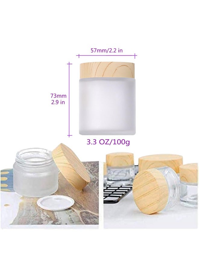 Healthcom 2 Pcs 100 Grams/100 ML Empty Glass Jars Frosted Glass Cosmetic Cream Jar Bottles Pot Wood Grain Lid Refillable Container Cream Box Lotion Face Cream Jar DIY Makeup Lip Balm Eyeshadow