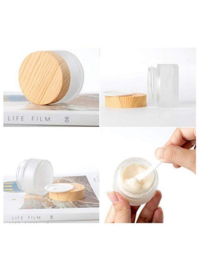 Healthcom 2 Pcs 100 Grams/100 ML Empty Glass Jars Frosted Glass Cosmetic Cream Jar Bottles Pot Wood Grain Lid Refillable Container Cream Box Lotion Face Cream Jar DIY Makeup Lip Balm Eyeshadow
