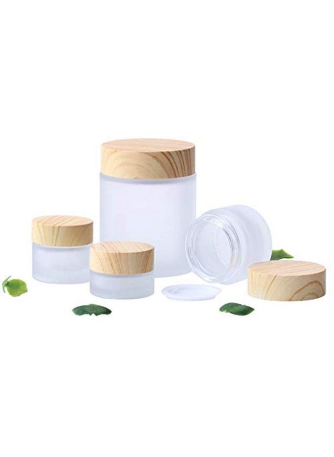 Healthcom 2 Pcs 100 Grams/100 ML Empty Glass Jars Frosted Glass Cosmetic Cream Jar Bottles Pot Wood Grain Lid Refillable Container Cream Box Lotion Face Cream Jar DIY Makeup Lip Balm Eyeshadow