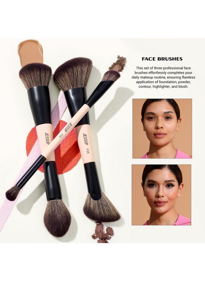 Jessup Makeup Brushes Set 7pcs Double Sided Makeup Brushes for Foundation Concealer Blush Eyeshadow Contour Bronzer Powder Blending Eyebrow Eyeliner, Cruelty-Free Make up Brushes Peach Dust T600