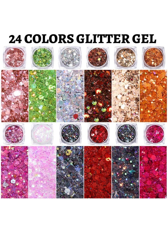 Teenitor 24 Colors Face Glitter Body Glitter Gel, Hair Glitter Gel, Glitter for Halloween Makeup, Face Makeup Glitter Gel for Face, Body, Hair