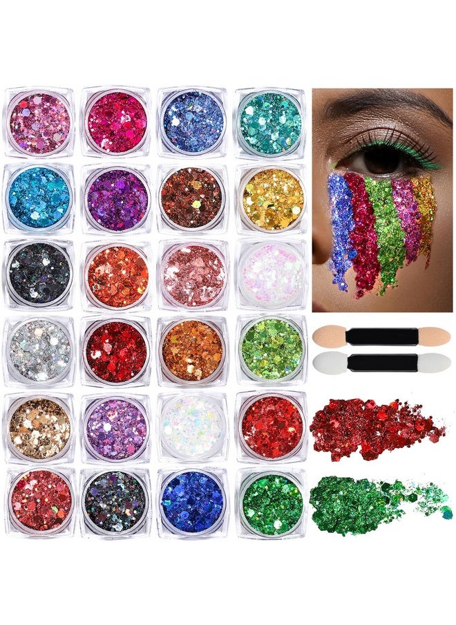 Teenitor 24 Colors Face Glitter Body Glitter Gel, Hair Glitter Gel, Glitter for Halloween Makeup, Face Makeup Glitter Gel for Face, Body, Hair