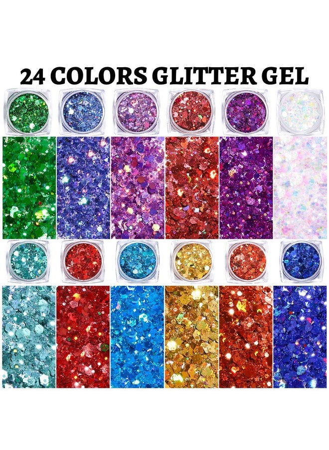 Teenitor 24 Colors Face Glitter Body Glitter Gel, Hair Glitter Gel, Glitter for Halloween Makeup, Face Makeup Glitter Gel for Face, Body, Hair