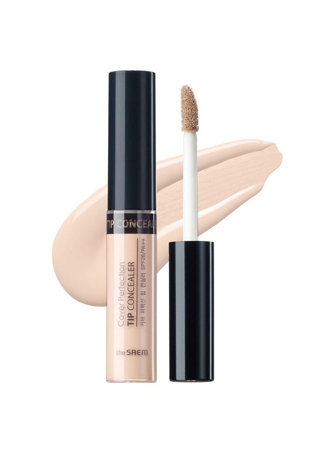 THE SAEM Cover Perfection Tip Concealer, Liquid Multi-Use Concealer, Full Coverage Makeup for Acne Dark Spots Dark Circles Hyperpigmentation and Blemishes, 0.2 fl.oz. (#1 Clear Beige)