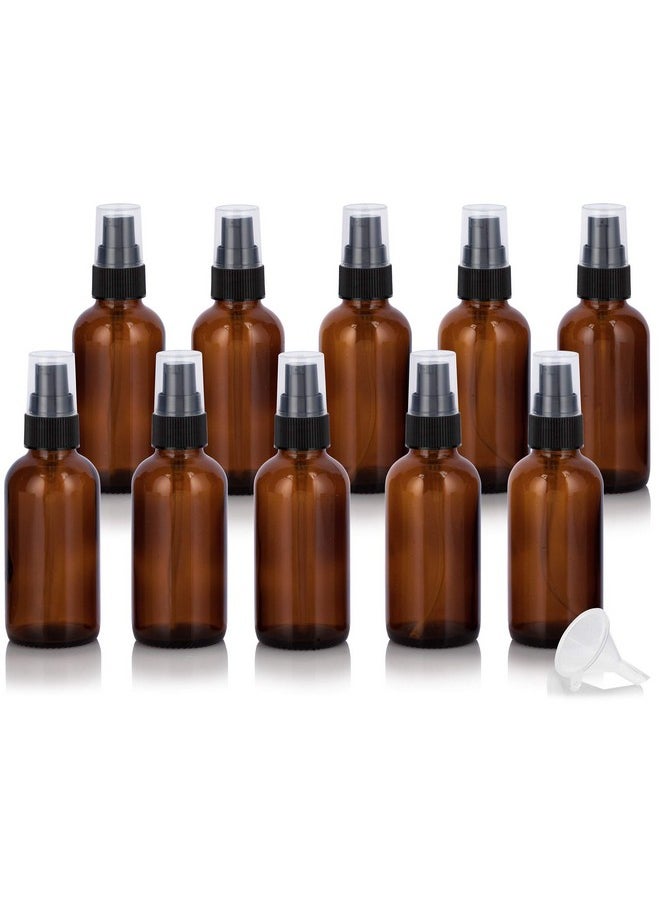 JUVITUS 2 oz Amber Glass Boston Round Black Treatment Pump Bottle (10 pack) + Funnel BPA Free Refillable Empty Storage Containers