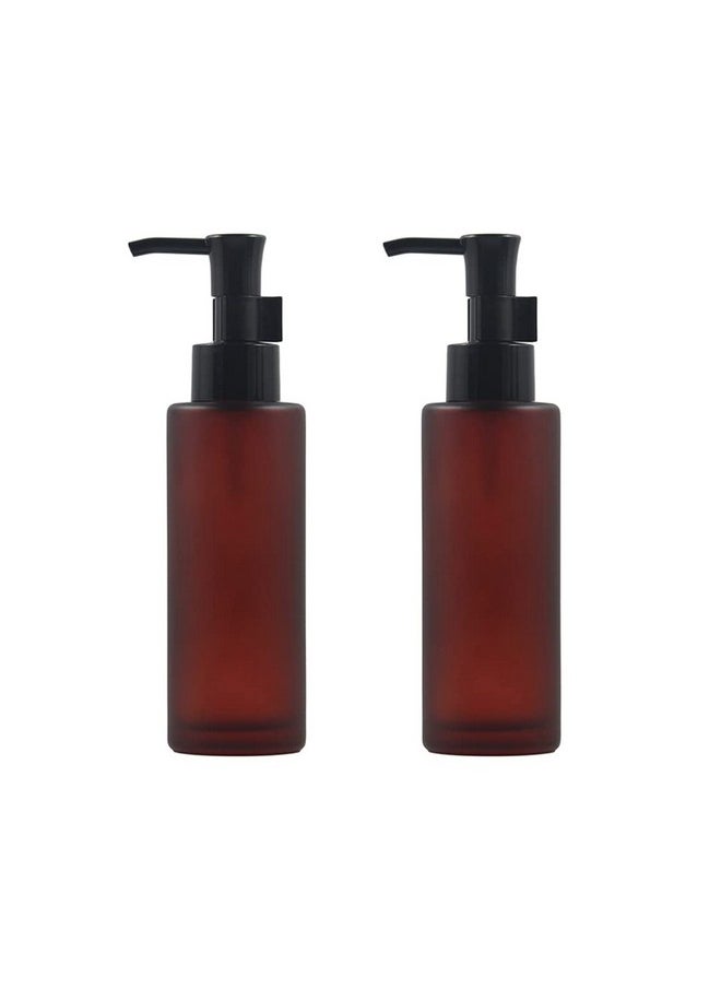 2PCS 100ml Frosted Glass Pump Bottles Refillable Liquid Lotion Soap Dispenser Toiletries Bottles Hand Jar Containers for Bathroom Kitchen and Garden