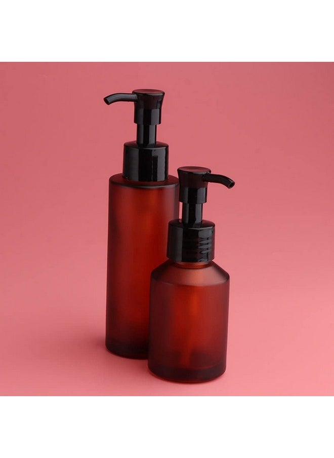 2PCS 100ml Frosted Glass Pump Bottles Refillable Liquid Lotion Soap Dispenser Toiletries Bottles Hand Jar Containers for Bathroom Kitchen and Garden