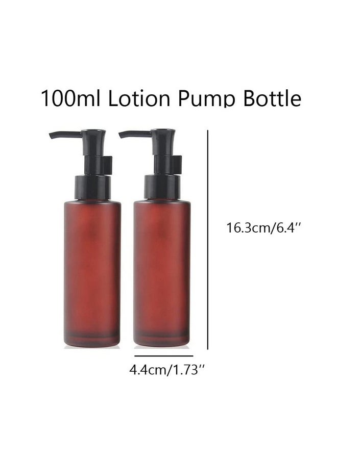 2PCS 100ml Frosted Glass Pump Bottles Refillable Liquid Lotion Soap Dispenser Toiletries Bottles Hand Jar Containers for Bathroom Kitchen and Garden