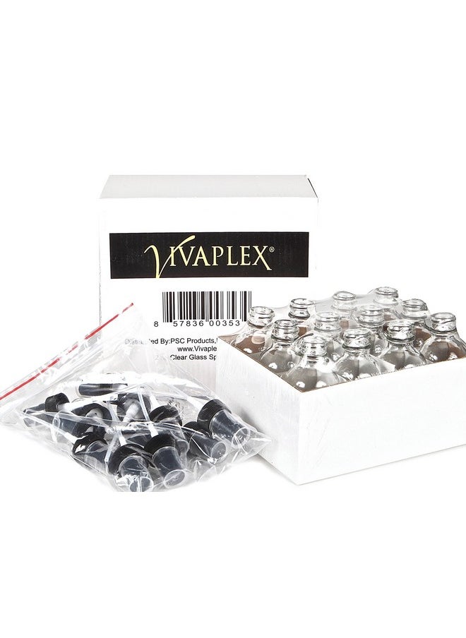 Vivaplex, 12, Clear, 2 oz Glass Bottles, with Black Fine Mist Sprayers