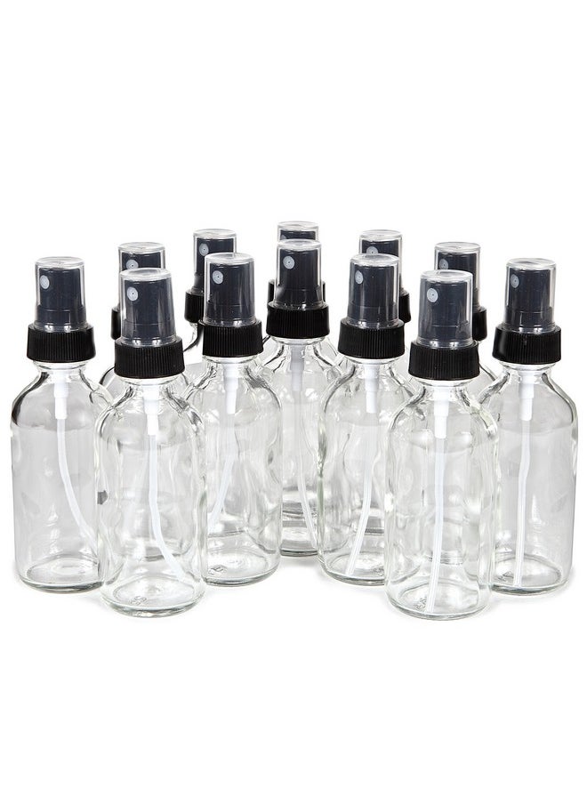 Vivaplex, 12, Clear, 2 oz Glass Bottles, with Black Fine Mist Sprayers