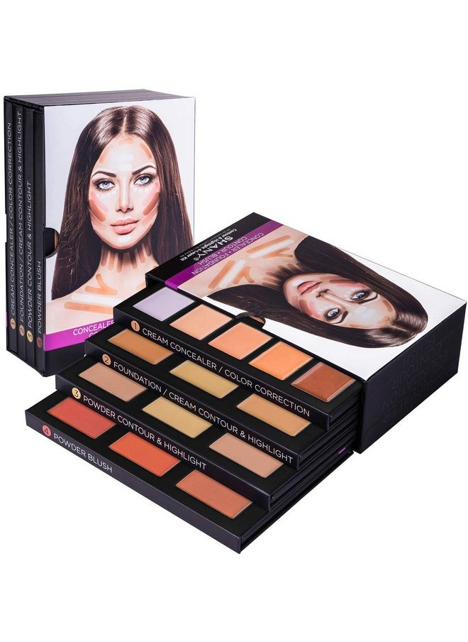 SHANY 4-Layer Contour and Highlight Makeup Kit - Set of Concealer Palette, Color Corrector, Makeup Foundation Palette, Contour Highlight Palette, and Blush Palettes