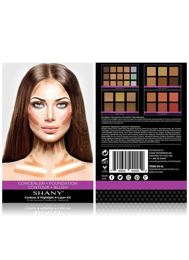 SHANY 4-Layer Contour and Highlight Makeup Kit - Set of Concealer Palette, Color Corrector, Makeup Foundation Palette, Contour Highlight Palette, and Blush Palettes