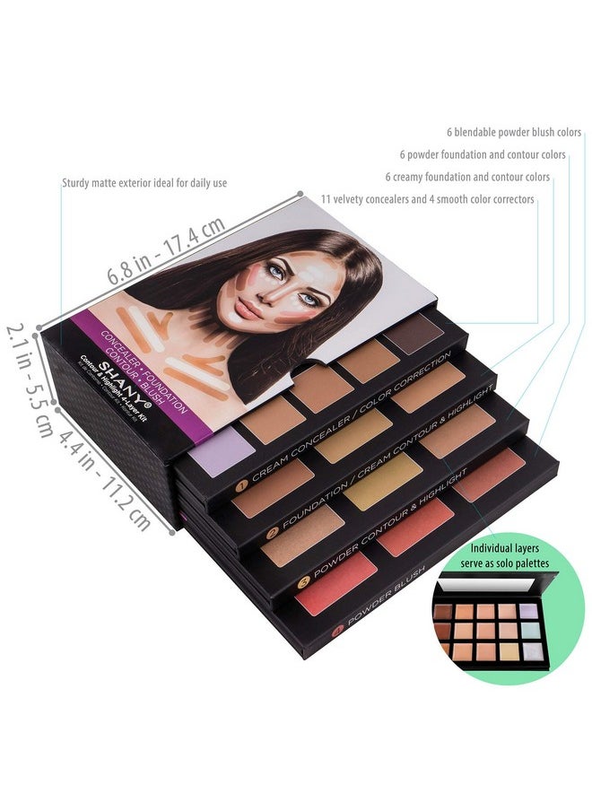 SHANY 4-Layer Contour and Highlight Makeup Kit - Set of Concealer Palette, Color Corrector, Makeup Foundation Palette, Contour Highlight Palette, and Blush Palettes
