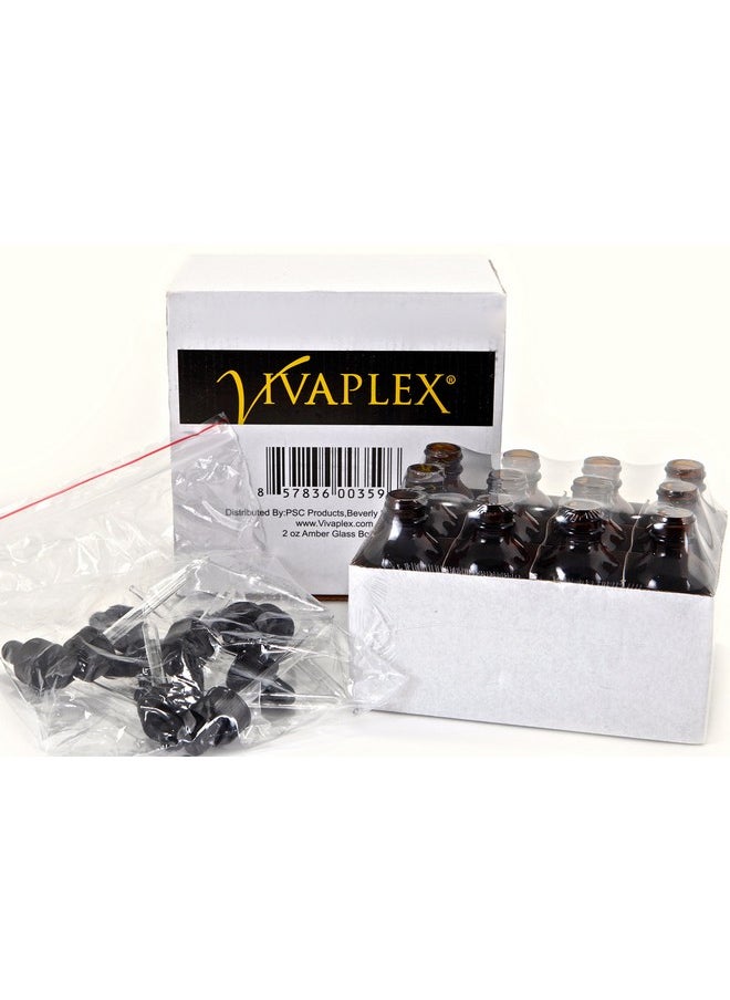 12, Amber, 2 oz Glass Bottles, with Glass Eye Droppers
