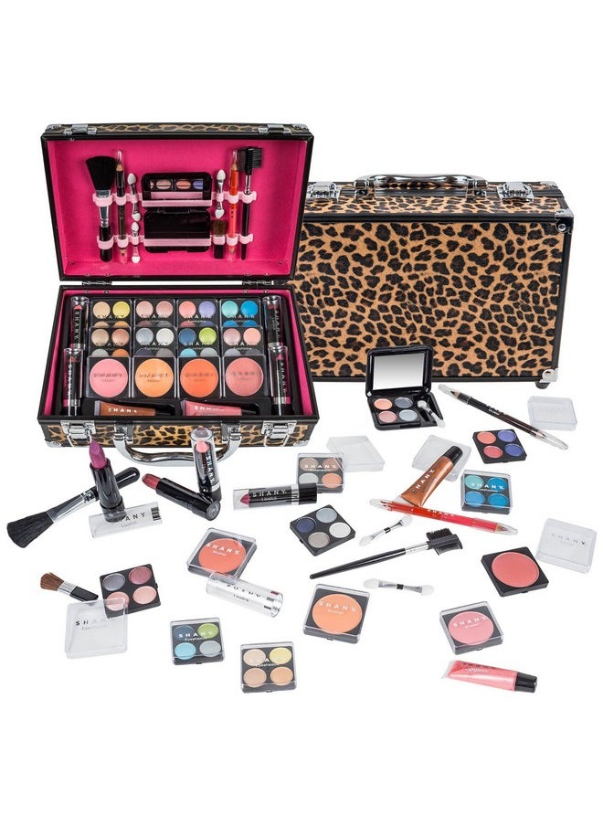 SHANY Carry All Makeup Train Case with Pro Makeup Set, Makeup Brushes, Lipsticks, Eye Shadows, Blushes, Powders, and more - Reusable Makeup Storage Organizer - Premium Gift Packaging - Leopard