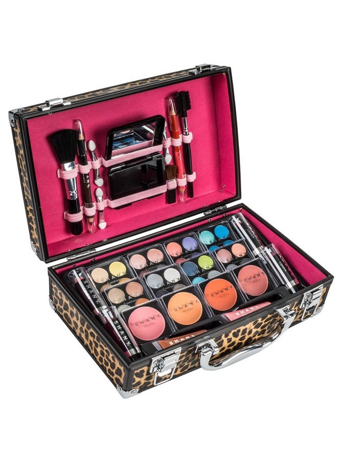 SHANY Carry All Makeup Train Case with Pro Makeup Set, Makeup Brushes, Lipsticks, Eye Shadows, Blushes, Powders, and more - Reusable Makeup Storage Organizer - Premium Gift Packaging - Leopard