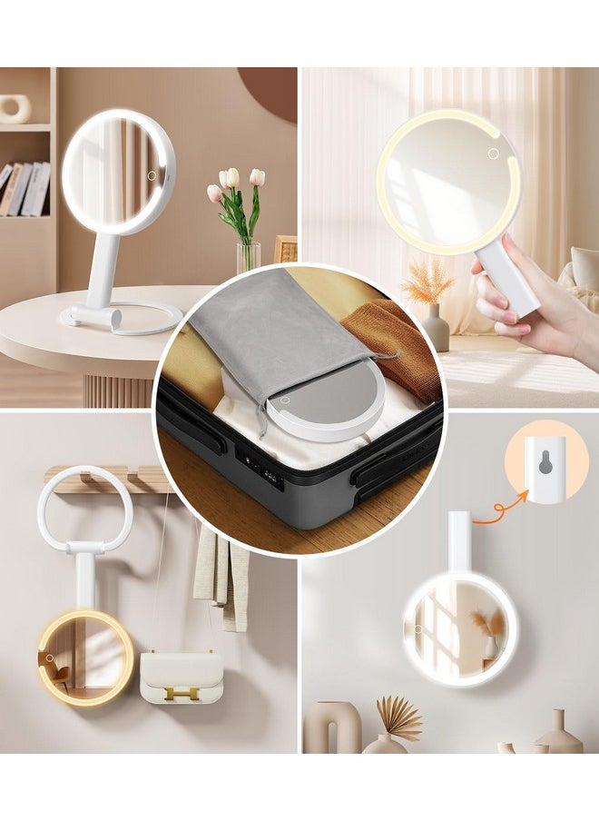 Gospire Magnifying Mirror with Light 10X 1X Magnifition 2-Sided Travel Makeup Mirror Rechargeable 3 in 1 Hand Held Desk Hanging Lighted Mirror with 3 Color Dimmable Lights LED Vanity Mirror