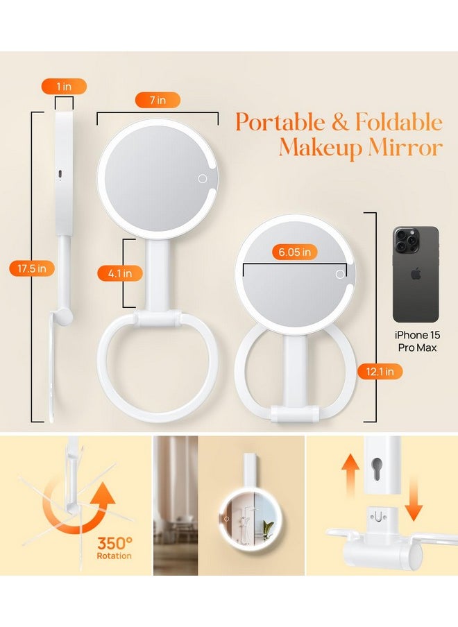 Gospire Magnifying Mirror with Light 10X 1X Magnifition 2-Sided Travel Makeup Mirror Rechargeable 3 in 1 Hand Held Desk Hanging Lighted Mirror with 3 Color Dimmable Lights LED Vanity Mirror