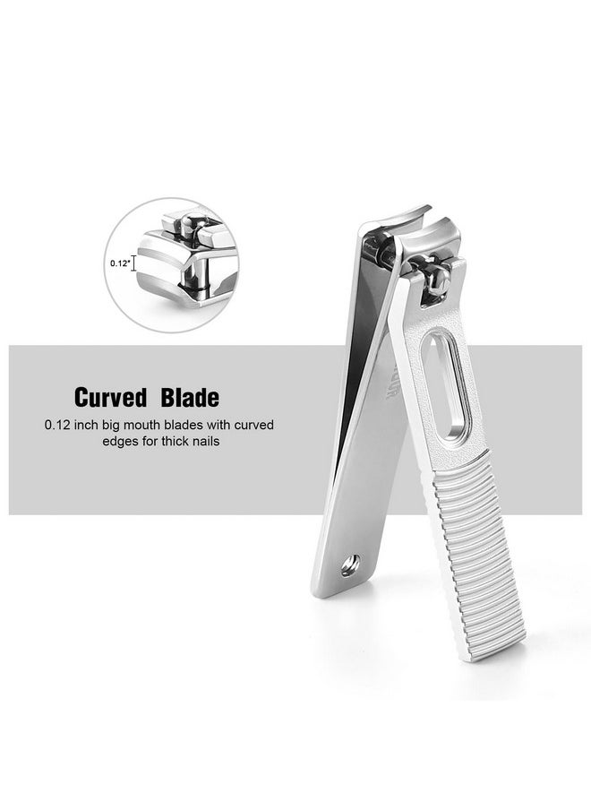 HAWATOUR Nail Clippers Set, Zinc Alloy 420J2 Stainless Steel Ultra Sharp Curved Blade Fingernail and Toenail Clipper with Visibly Tin Case, Cut-Out Design, Silver