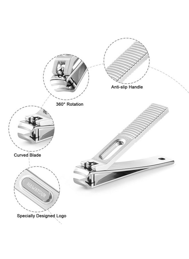 HAWATOUR Nail Clippers Set, Zinc Alloy 420J2 Stainless Steel Ultra Sharp Curved Blade Fingernail and Toenail Clipper with Visibly Tin Case, Cut-Out Design, Silver