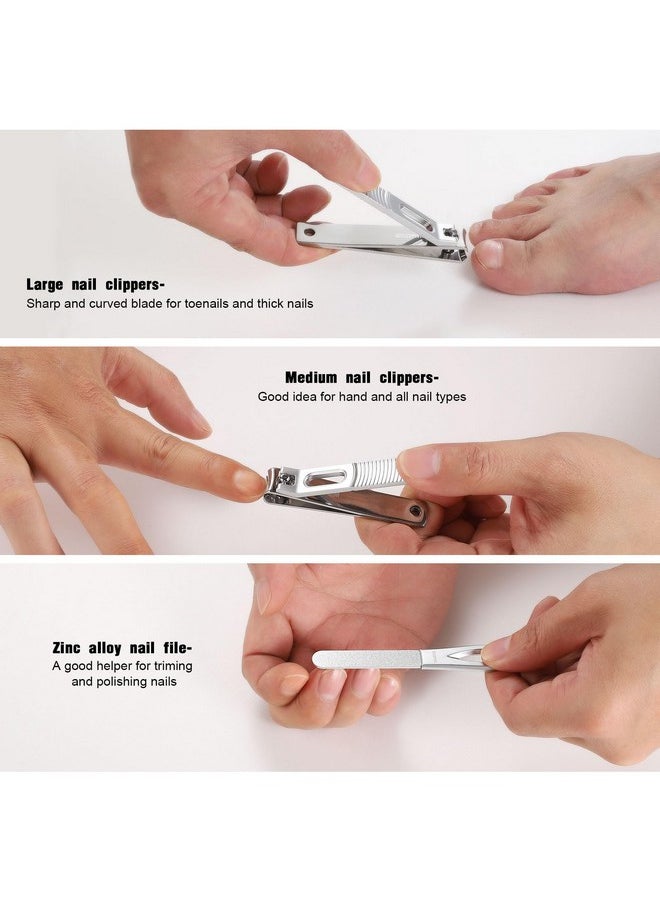 HAWATOUR Nail Clippers Set, Zinc Alloy 420J2 Stainless Steel Ultra Sharp Curved Blade Fingernail and Toenail Clipper with Visibly Tin Case, Cut-Out Design, Silver