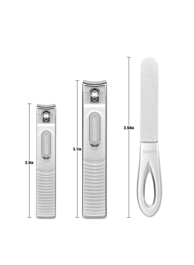 HAWATOUR Nail Clippers Set, Zinc Alloy 420J2 Stainless Steel Ultra Sharp Curved Blade Fingernail and Toenail Clipper with Visibly Tin Case, Cut-Out Design, Silver