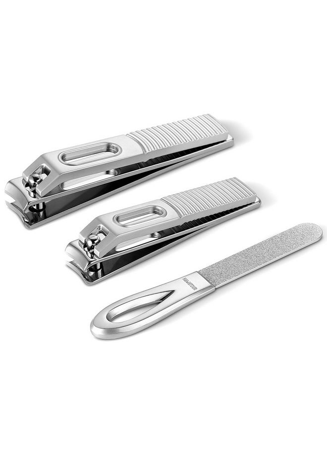 HAWATOUR Nail Clippers Set, Zinc Alloy 420J2 Stainless Steel Ultra Sharp Curved Blade Fingernail and Toenail Clipper with Visibly Tin Case, Cut-Out Design, Silver