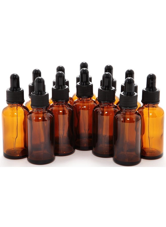 12, Amber, 1 oz Glass Bottles, with Glass Eye Droppers