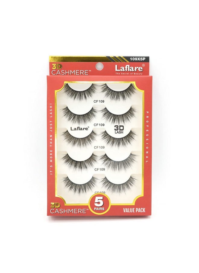 Laflare 3D Cashmere False Eyelashes Multipack, Ultra Soft, Glam, Luxurious, Cruelty-Free, Reusable, Fake Eyelashes 5 Pairs Value Pack (109X5P)