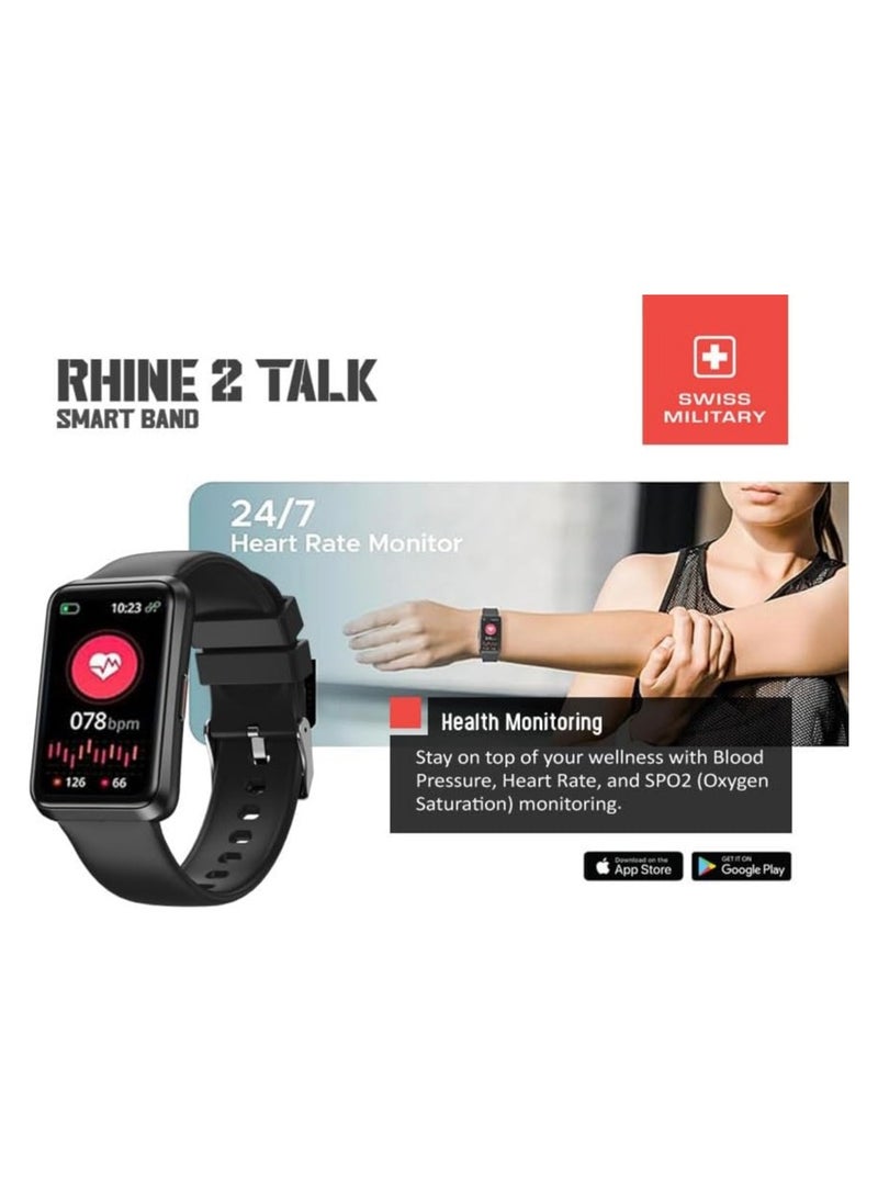 Swiss Military Rhine2 Smart Band 1.57” Display, Bluetooth Calling, Multi Language, Health & Sports Tracking, 7 Days Battery, IP67, iOS/Android Compatible, Black Strap