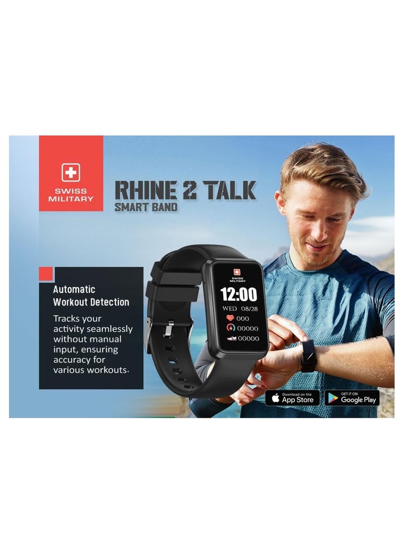 Swiss Military Rhine2 Smart Band 1.57” Display, Bluetooth Calling, Multi Language, Health & Sports Tracking, 7 Days Battery, IP67, iOS/Android Compatible, Black Strap