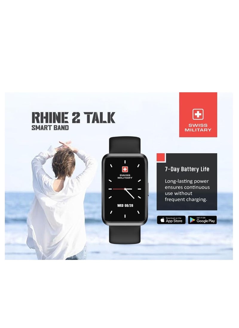 Swiss Military Rhine2 Smart Band 1.57” Display, Bluetooth Calling, Multi Language, Health & Sports Tracking, 7 Days Battery, IP67, iOS/Android Compatible, Black Strap