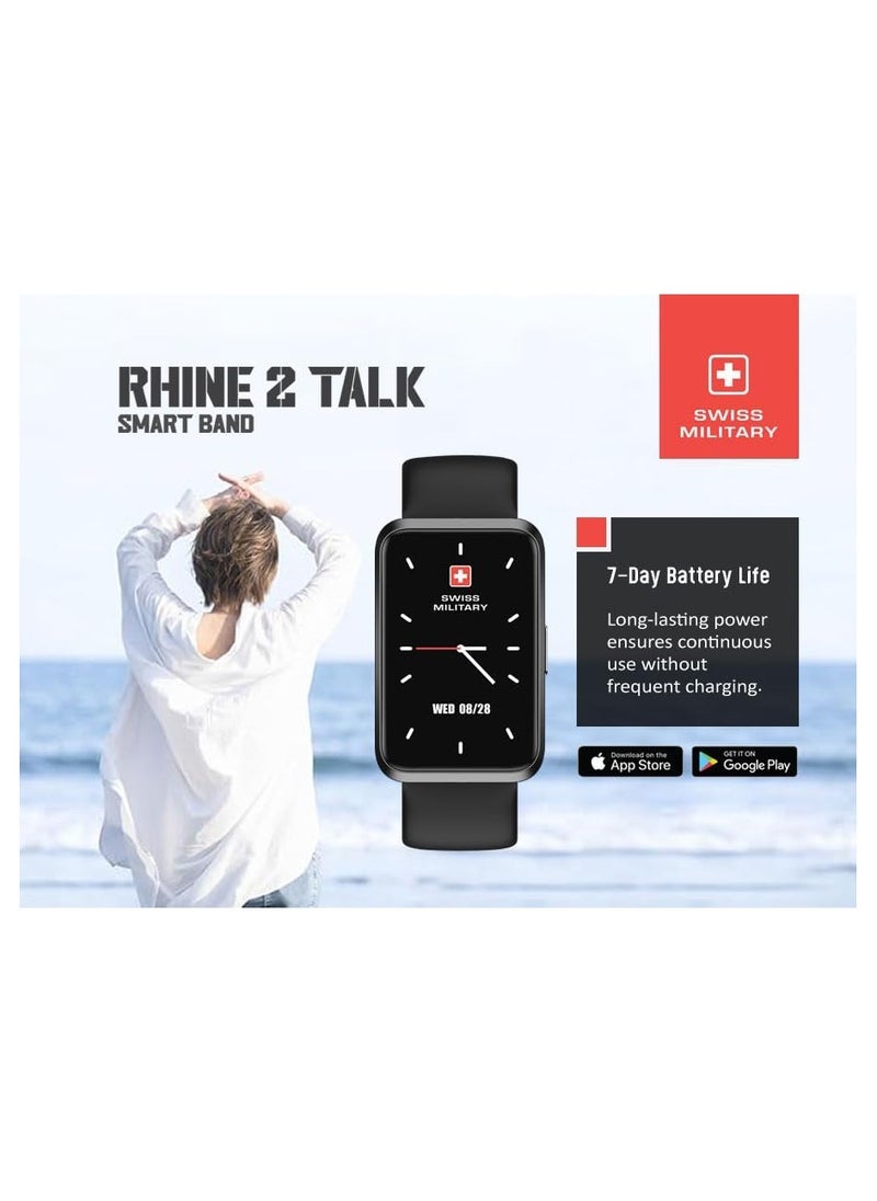Swiss Military Rhine2 Smart Band 1.57” Display, Bluetooth Calling, Multi Language, Health & Sports Tracking, 7 Days Battery, IP67, iOS/Android Compatible, Black Strap