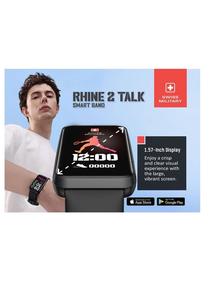 Swiss Military Rhine2 Smart Band 1.57” Display, Bluetooth Calling, Multi Language, Health & Sports Tracking, 7 Days Battery, IP67, iOS/Android Compatible, Black Strap