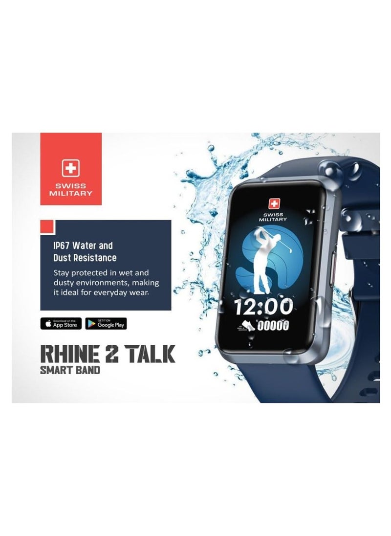 Swiss Military Rhine2 Smart Band 1.57” Display, Bluetooth Calling, Multi Language, Health & Sports Tracking, 7 Days Battery, IP67, iOS/Android Compatible, Blue Strap