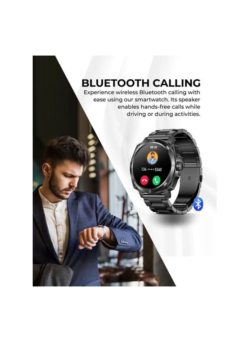 Dom 4 Smartwatch - 1.43 Inch Amoled, Call Features, Multi Language, Heart Rate/BP/Oxygen Level Monitoring, Wireless Charging, 5-7 Days Battery Life,IP67, Compatibility: iOS/Android Gun Metal Black
