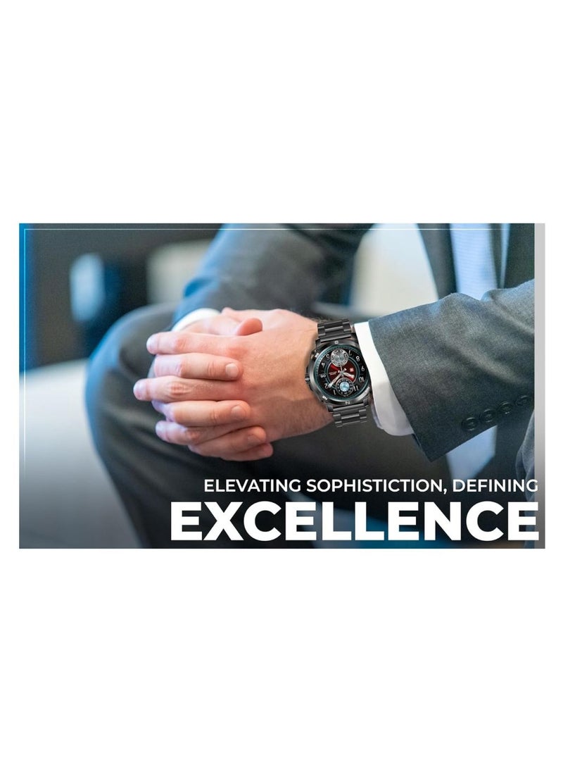 Dom 4 Smartwatch - 1.43 Inch Amoled, Call Features, Multi Language, Heart Rate/BP/Oxygen Level Monitoring, Wireless Charging, 5-7 Days Battery Life,IP67, Compatibility: iOS/Android Gun Metal Black