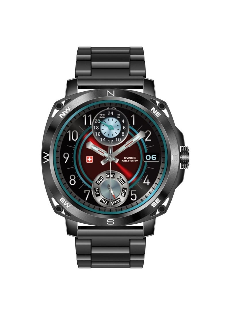 Dom 4 Smartwatch - 1.43 Inch Amoled, Call Features, Multi Language, Heart Rate/BP/Oxygen Level Monitoring, Wireless Charging, 5-7 Days Battery Life,IP67, Compatibility: iOS/Android Gun Metal Black