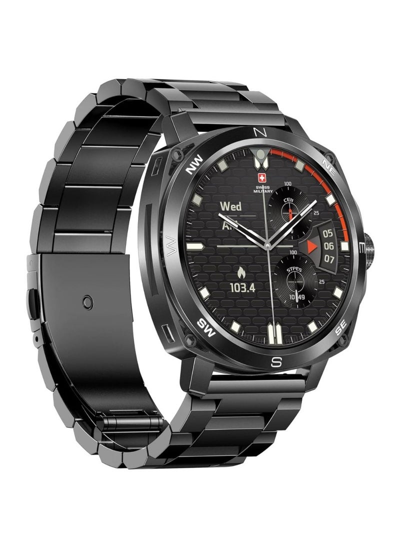 Dom 4 Smartwatch - 1.43 Inch Amoled, Call Features, Multi Language, Heart Rate/BP/Oxygen Level Monitoring, Wireless Charging, 5-7 Days Battery Life,IP67, Compatibility: iOS/Android Gun Metal Black
