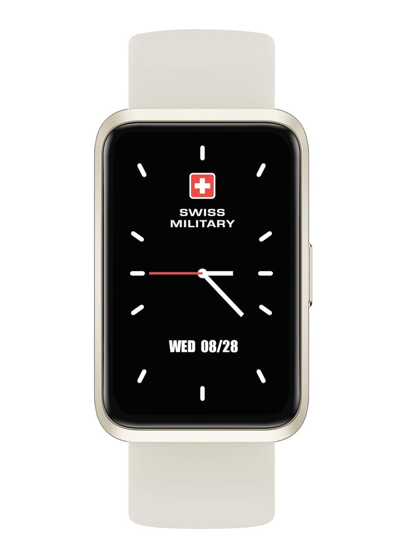 Swiss Military Rhine2 Smart Band 1.57” Display, Bluetooth Calling, Multi Language, Health & Sports Tracking, 7 Days Battery, IP67, iOS/Android Compatible, White Strap