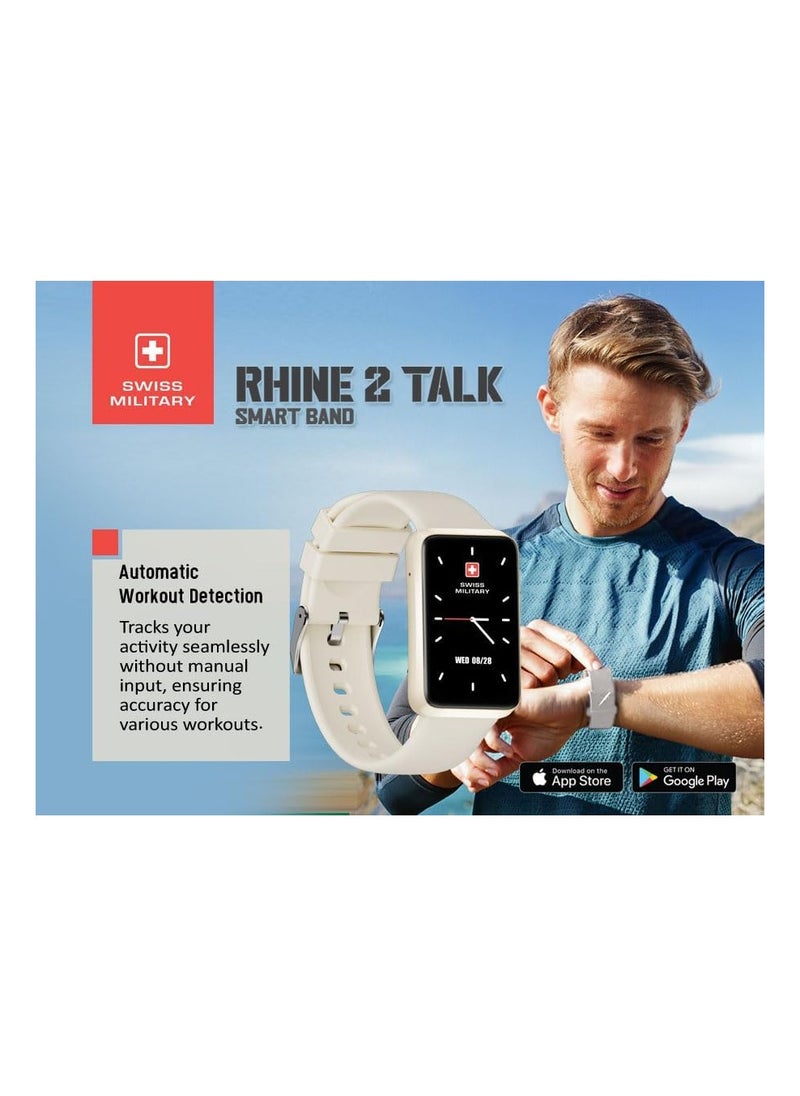 Swiss Military Rhine2 Smart Band 1.57” Display, Bluetooth Calling, Multi Language, Health & Sports Tracking, 7 Days Battery, IP67, iOS/Android Compatible, White Strap