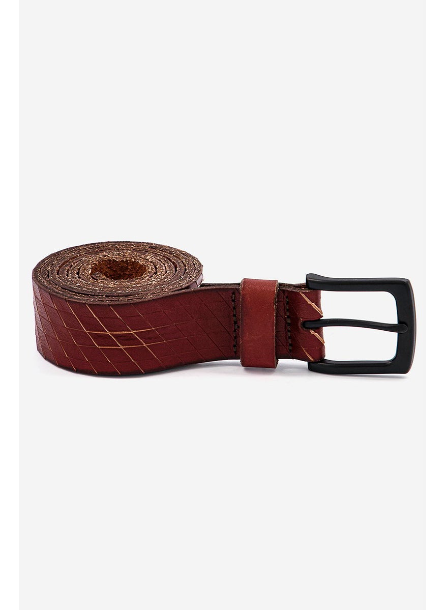 Men Textured Buckle Belt, Brown